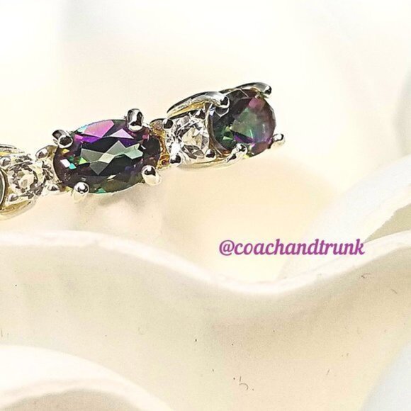 AUTHENTIC 925 Sterling Genuine Mystic Fire Topaz & White Topaz Ring - Picture 10 of 11